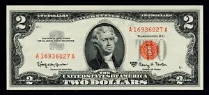 1963-A $2 レッド シール 米国紙幣クリスプ ジェム Unc 送料無料 (A251)