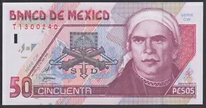 メキシコ 50 ペソ 1999 AU-UNC P. 107、紙幣、未流通