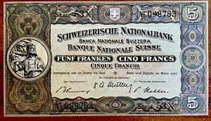 スイス 5 フラン 1952 p 11p(2) UNC
