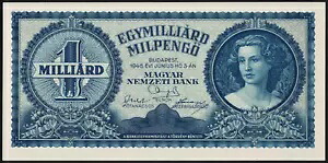 1 000 000 000 ハンガリー ミルペンゴ UNC 紙幣 1946 年 Pick-131 B55