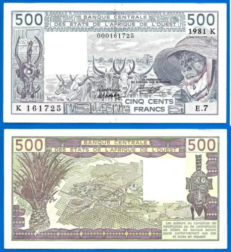 西アフリカ諸国 500 フラン 1981 K セネガル ロングホーン紙幣 フリー シップ ワールド