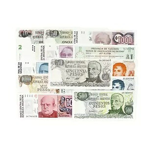 差分15枚セット。アルゼンチン 1970 年代～2000 年代の紙幣 Au-Unc。