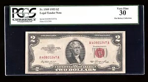 DBR 1953 $2 法定神父1509 PCGS 30 シリアル A40801247A