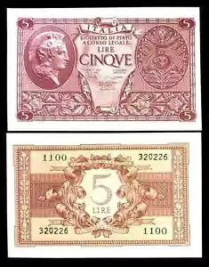 イタリア 5 リラ P31 1944 紙幣 世界の紙幣 UNC 通貨