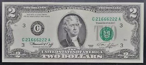 1976 年 2 ドル連邦準備銀行券 $2 ファンシー シリアル番号 21666222 UNC #79607