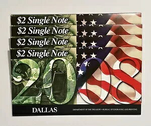 2008 $2 ノート (4) 連続番号が付けられた Dallas 2003 A シリーズ BEP パッケージ