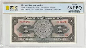メキシコ 1970 1 ペソ PCGS 認定紙幣 ジェム UNC 66 PPQ ピック 59L