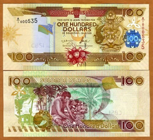 ソロモン諸島、$100、ND (2006)、P-30、A/1、UNC Low S/Ns 0005XX