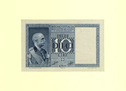 イタリア 10 DIECI LIRE 1939 XVIII P-25c UNC- REGNO D'ITALIA BIGLIETTO DI STATO