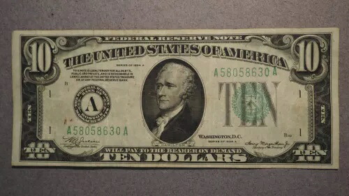 1934A ボストン $10 ドル連邦準備金**素敵なクリスピーノート**送料無料**1166