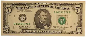 1995 **** $5 連邦準備銀行**UNC ニューヨーク紙幣 ** 送料無料 S2399