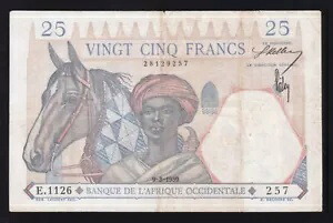 フランス領西アフリカ ---- 25 フラン 1939 ----- F/VF --------