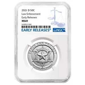 2021-D UNC クラッド 50c 国家法執行ハーフ NGC MS69 ER ブルー ラベル