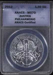 2012 EUR1.50 オーストリア 1オンス シルバー ウィーン・フィルハーモニー管弦楽団 1.5ユーロ ANACS MS 70 UNC BU