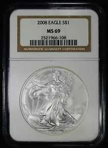 2008 $1 アメリカン シルバー イーグル NGC MS 69 | ASE UNC BU ブラウンラベル 42,185円
