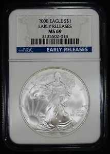 2008 $1 アメリカン シルバー イーグル NGC MS 69 ER |初期リリースの非流通 UNC