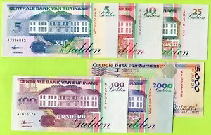 スリナム 5 10 25 100 2000 5000 グルデン 1995 1996 1998 1999 P136b - P143b UNC