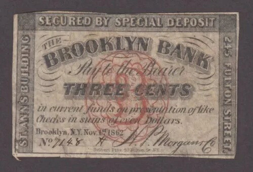 USA Bank of Brooklyn -7148 3 セント 1.11.1862 VF WE COMBINE 2305 42,240円
