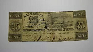 $.25 1840 ボルチモア メリーランド州 MD 時代遅れの紙幣紙幣!メカニクス基金