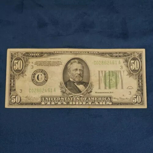 1934 年 $50 (Fr. 2102C) 連邦準備銀行紙幣 - フリーシップ USA 45,540円