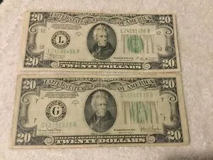 1934 $20.00 x 2 米国通貨ロット…送料無料
