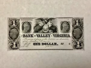 ～ 1840年代 1ドル$1 バージニア州のバンク・オブ・ザ・バレー - 非流通選択