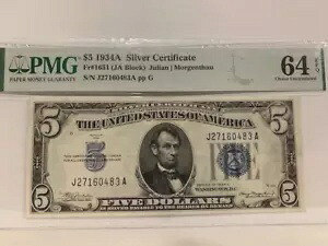 1934 A シリーズ $5 シルバー証明書