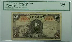 1935 年 中国農民銀行 10 元紙幣 SCWPM#459a レガシー ベリーファイン-20 コメント付き
