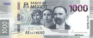 メキシコ 1000 ペソ 2019 年 6 月 10 日 シリーズ AE 未流通紙幣 LBZ