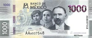 メキシコ 1000 ペソ 2019 年 6 月 10 日 シリーズ AA 未流通紙幣 LBZ