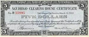 米国 / S.D. 手形交換所証明書 $5 3.6.1933 シリーズ B 非流通 LA10