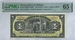 メキシコ BANCO DE HIDALGO (ND) ピック S304b 1 ペソ PMG 65 EPQ