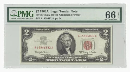 Fr#1514 1963A $2 法定通貨札 ? グラナハム & ファウラー ? PMG 66 EPQ