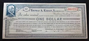 ニュージャージー州ウェストオレンジ - トーマス・A・エジソン社 1933 年 3 月 6 日付けの 1 ドルのうつ病明細書