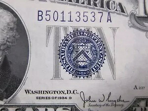 1934D $10 シルバー証明書 B50113537A