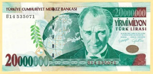 トルコ 20 000 000 TL ---プレフィックス B14--- ND 1970-2000 UNC (15 594) 45,540円