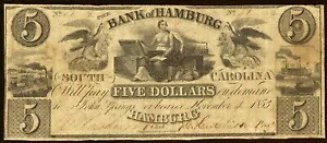 廃止された通貨 サウスカロライナ州ハンブルク - ハンブルク銀行 1853 年 11 月 4 日 $5