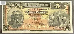 1914 メキシコ 5 ペソ エル バンコ半島メキシコ UNC - 高級!