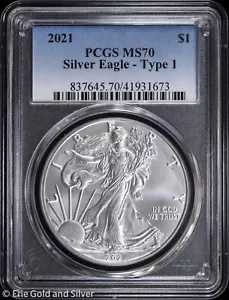 2021年 $1 タイプ1 アメリカンシルバーイーグル PCGS MS 70 | 未流通 UNC BU