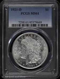 1921-D $1 モルガン シルバー ダラー PCGS MS 61 |非流通UNC