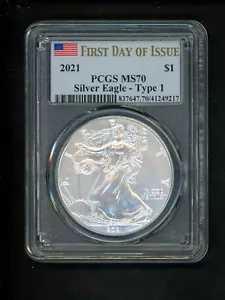 2021 タイプ 1 US シルバー イーグル $1.00 $1 PCGS MS70 UNC 初日発行 GEM スポット無料