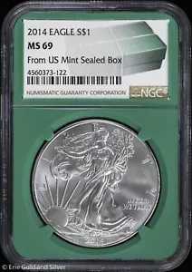 2014 $1 アメリカン シルバー イーグル NGC MS 69 |米国造幣局密封ボックス UNC BU より