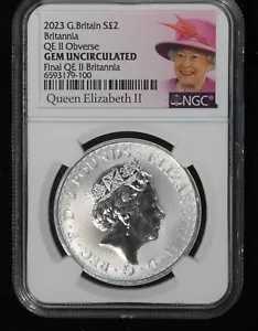 2023 シルバー 2 ポンド ブリタニア - 最終 QEII ブリタニア NGC Gem Unc. TQ3073/UR