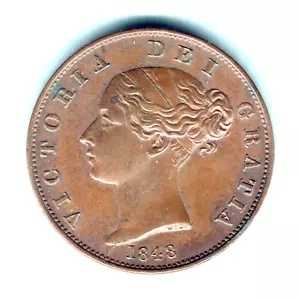 イギリス。 1848 ビクトリア - 半ペニー.. トレース ラスター - aUNC