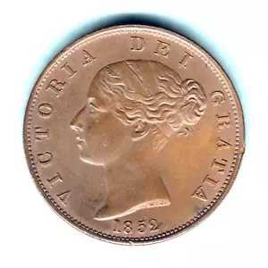 イギリス。 1852年半ペニー。シールドにドットを入れます。光沢を追跡します - aUNC