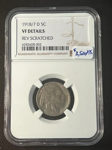 1918/7 D バッファローニッケル NGC VF 詳細 REV スクラッチ 002