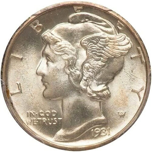 1931-D PCGS MS67FB 4番目に少ない鋳造数 マーキュリーダイムシルバー 10セント