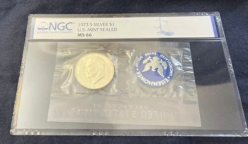 1973 年 S アイゼンハワー シルバー ドル US ミント 未開封 ブルー IKE - NGC グレード MS66!!! 39,325円