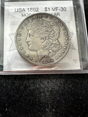 1892年 P USA、1ドル モルガン銀貨。# 020492