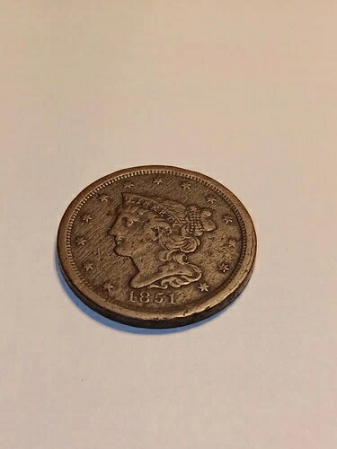 1851年 編み込みヘア 米国銅貨 ハーフセント 1/2セント